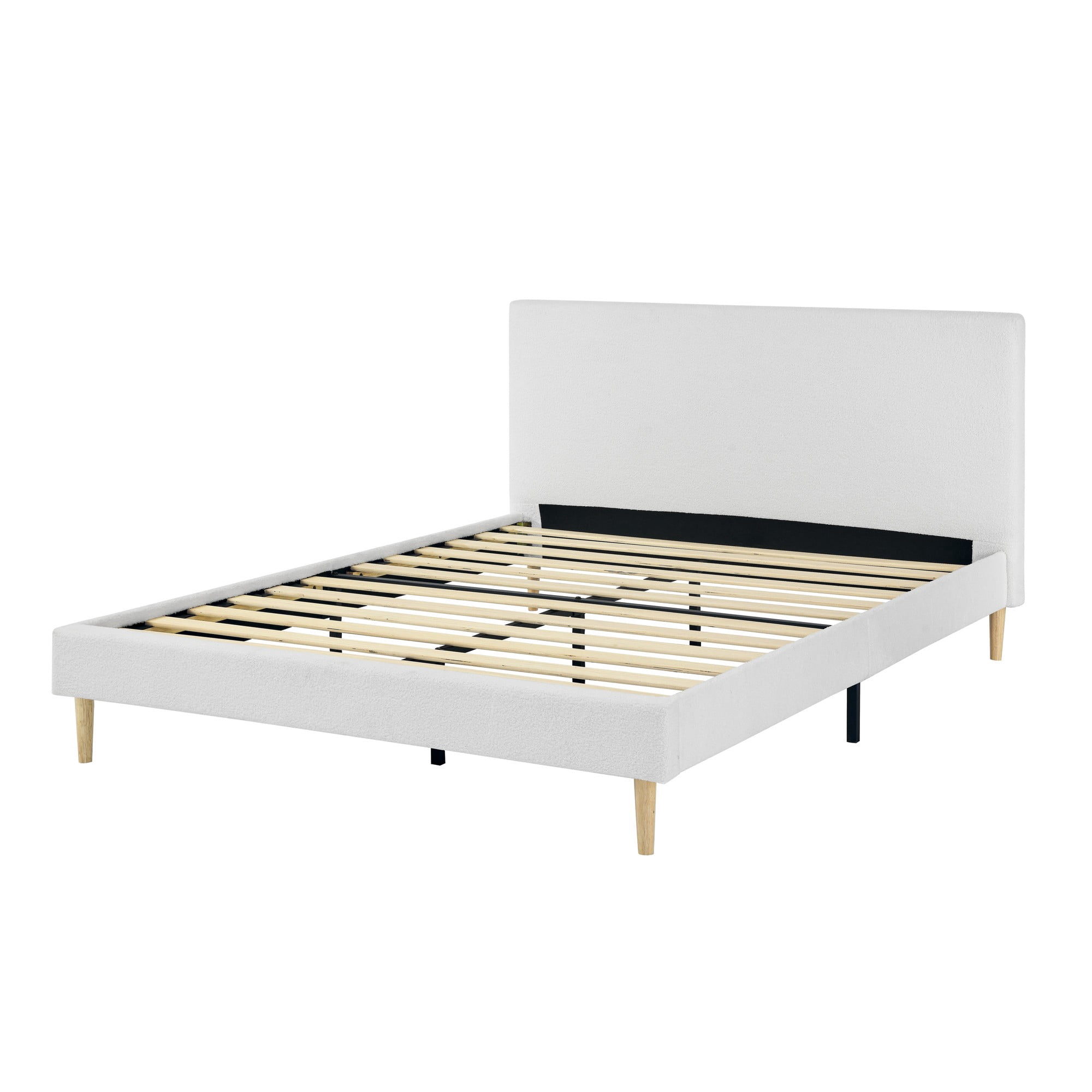 Gewnee Full Size Platform Bed Frame with Upholstered Teddy Velvet Headboard, Sturdy Wood Slats Support & Center Leg,No Box Spring Required