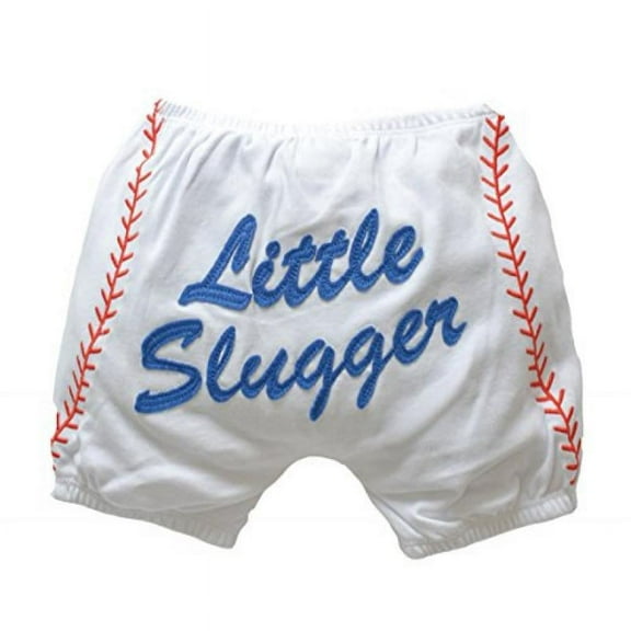 Mud Pie Baby Boy Cotton Little Slugger Baseball Diaper Cover (White, 0-6 Months)