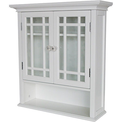 Elegant Home Fashions Neal Removable Wooden Wall Cabinet With 2 Glass Doors White Com - White Wall Unit With Glass Doors