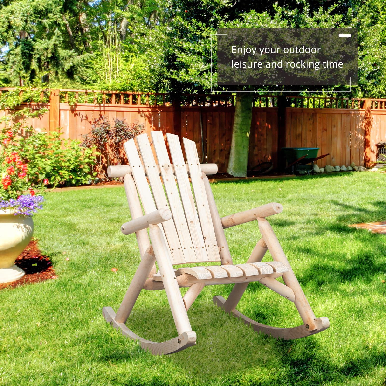 Ktaxon Wood Rocking Chair for Outdoor Wooden Adirondack Chair, Wooden Rocker w/ Armerest for Outdoor and Indoor, Natural Color