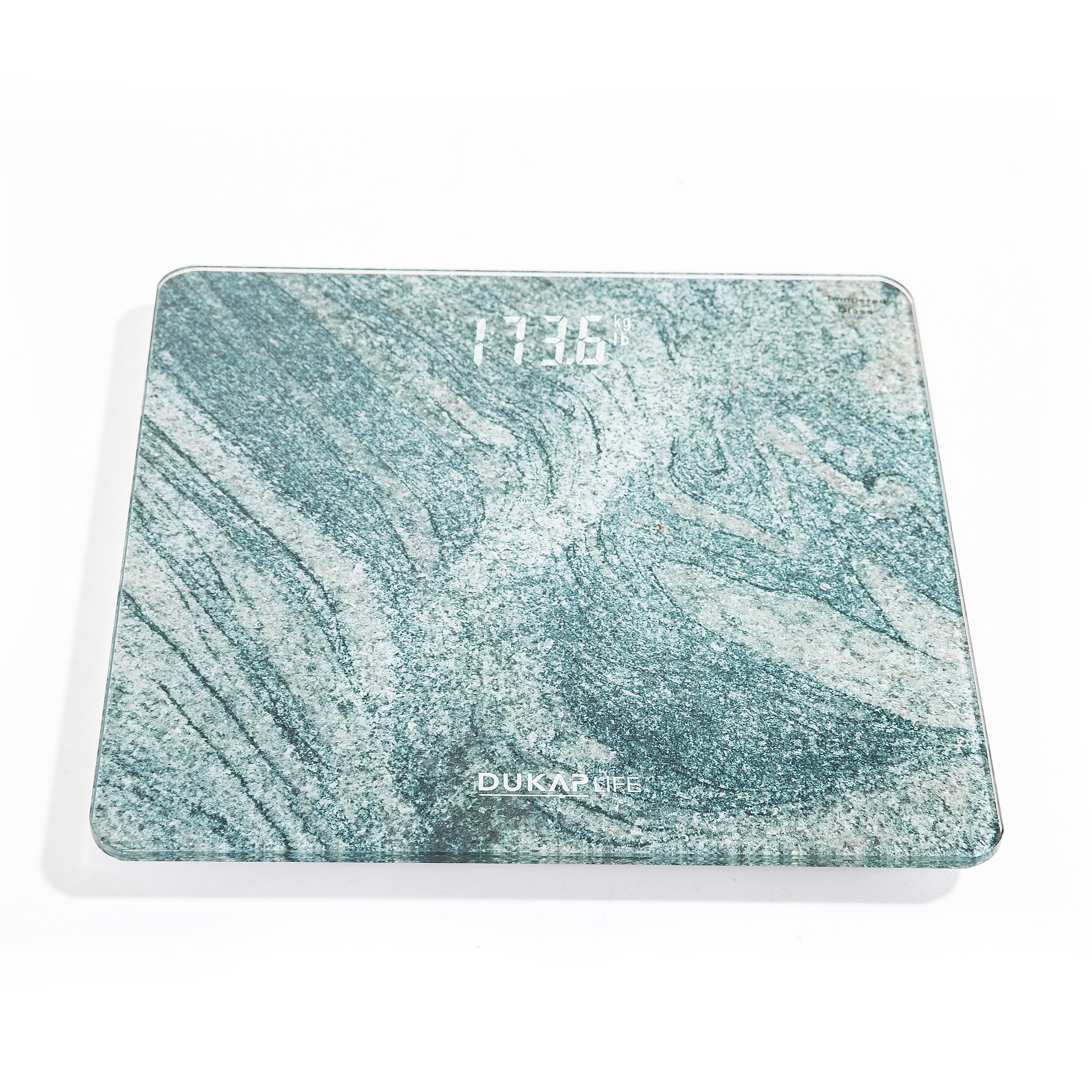 DUKAP LIFE Unique Digital Bathroom Body Weight Scale with Hidden LED Screen Display - Turquoise Marble Design