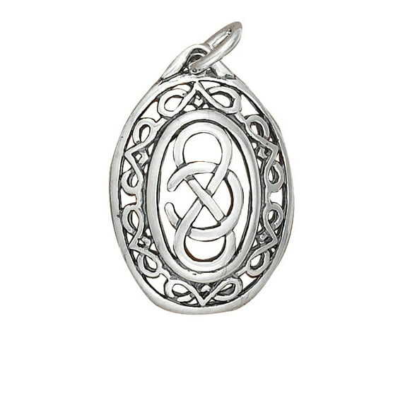Sterling Silver 20" 1mm Box Chain Oval Celtic Infinity Knot Pendant Necklace