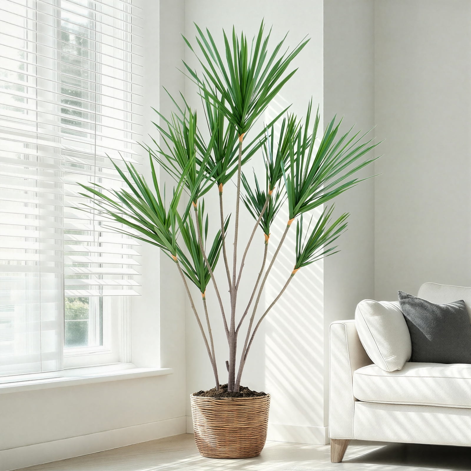 Artificial Dracaena Trees  Indoor, 5ft Faux Tropical Floor Plants Indoor, Tall Fake Yucca Silk Tree