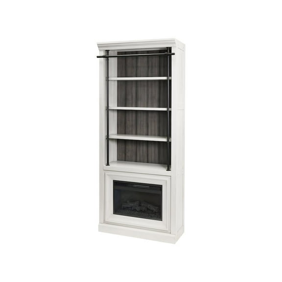 8' Tall Wood Bookcase Wall with Fireplace Organizer Fully Assembled White