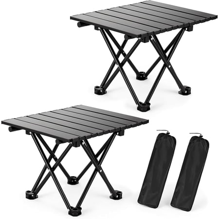 2-Piece Portable Camping Table Set, Ultra Light Foldable Small Beach Table with Carry Bag, Multi Purpose Folding Side Table for Travel, Picnic, BBQ, Cooking, Festival, Boat & Indoor Home Use
