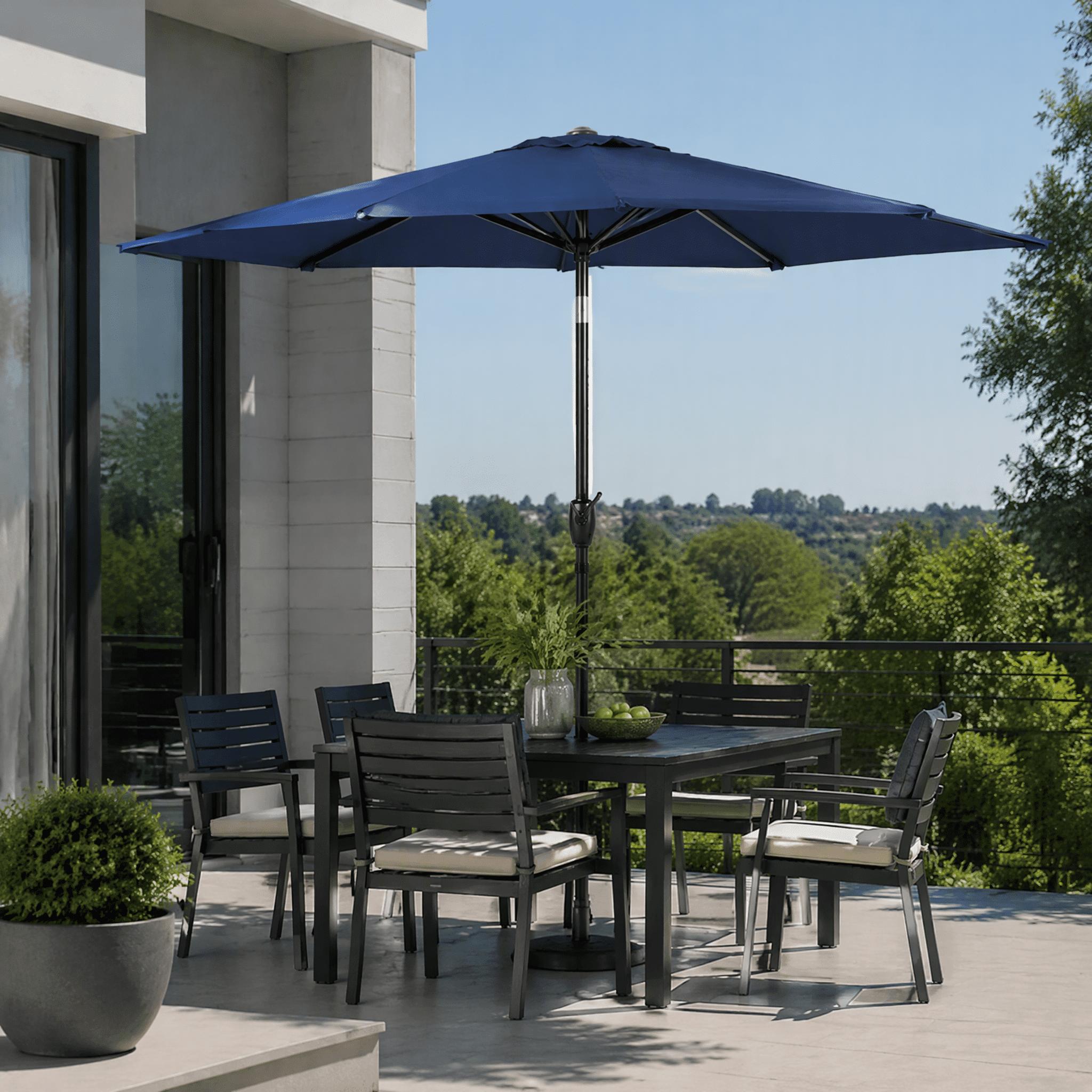 10FT Patio Umbrella, Outdoor Market Yard Umbrella, Sun Shade Umbrella with Push Button Tilt and Crank Mechanism for Garden, Deck, Pool and Backyard, Not Include Umbrella Base, Blue
