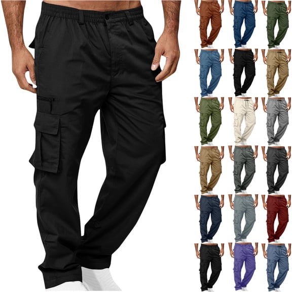 Men's Fashion Cargo Workout Sweatpants Business Loose Large Size Drawstring Elastic Waist All-match Solid Color Pants with Pockets
