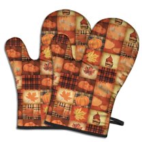 Cute Oven Mitts,Fall Pumpkins and Autumn Leaves Pattern Oven Mitt 2-Pack Set,Kitchen Gloves for Oven,Heat Resistant Oven Mitts 7.7"x12"
