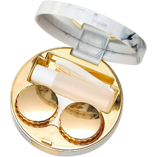 Caja para lentes de contacto, estuche para lentes de contacto, hecho de plástico, simple, elegante, portátil, reutilizable, accesorios ricos, para viajes, hogar (1 pieza, dorado) JM MX-0135131FYD