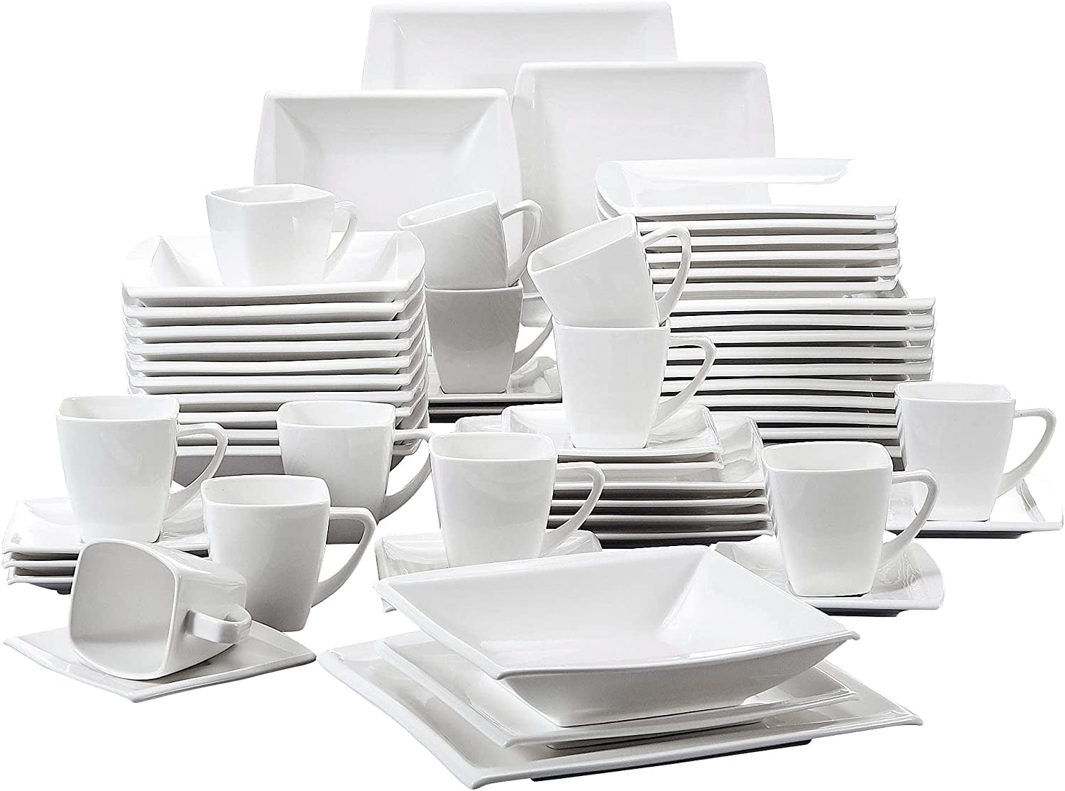 Series Carina 24-Piece 8.25 Dessert Plates Ivory White Porcelain Side Plate Dinner Serving Plate Sets MALACASA