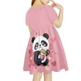 thumbnail image 3 of Yuyamidu Panda One-Shoulder Dress for Girls 7-8 Cute Short Sleeve Midi Dresses for Going Out Playing Beach Causal Kids A Line Swing Twirl Dress, Pink Summer Dresses, 3 of 6