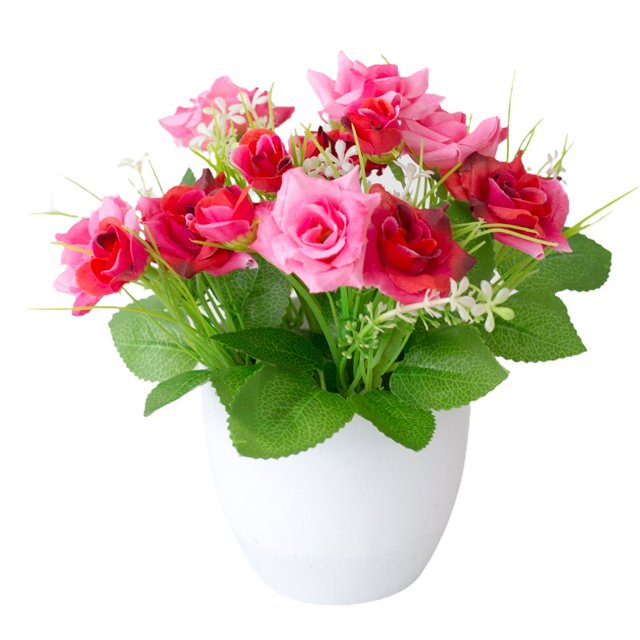 Imitation Potted Flower Rose Hotel Decoration Plastic Bookshelf Table Artificial Flower Pot for Office