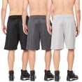 thumbnail image 2 of Essential Elements 3 Pack: Mens Active Athletic Workout Gym Open Mesh Shorts with Pockets Large, Black, Charcoal Grey, Light Grey, 2 of 4