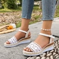 thumbnail image 6 of Women's Lightweight Crochet Lace Sandals, Adjustable Buckle Espadrille Wedge Heels, Open Toe Casual Summer Chunky Shoes for All-Day Comfort White 7.5, 6 of 9