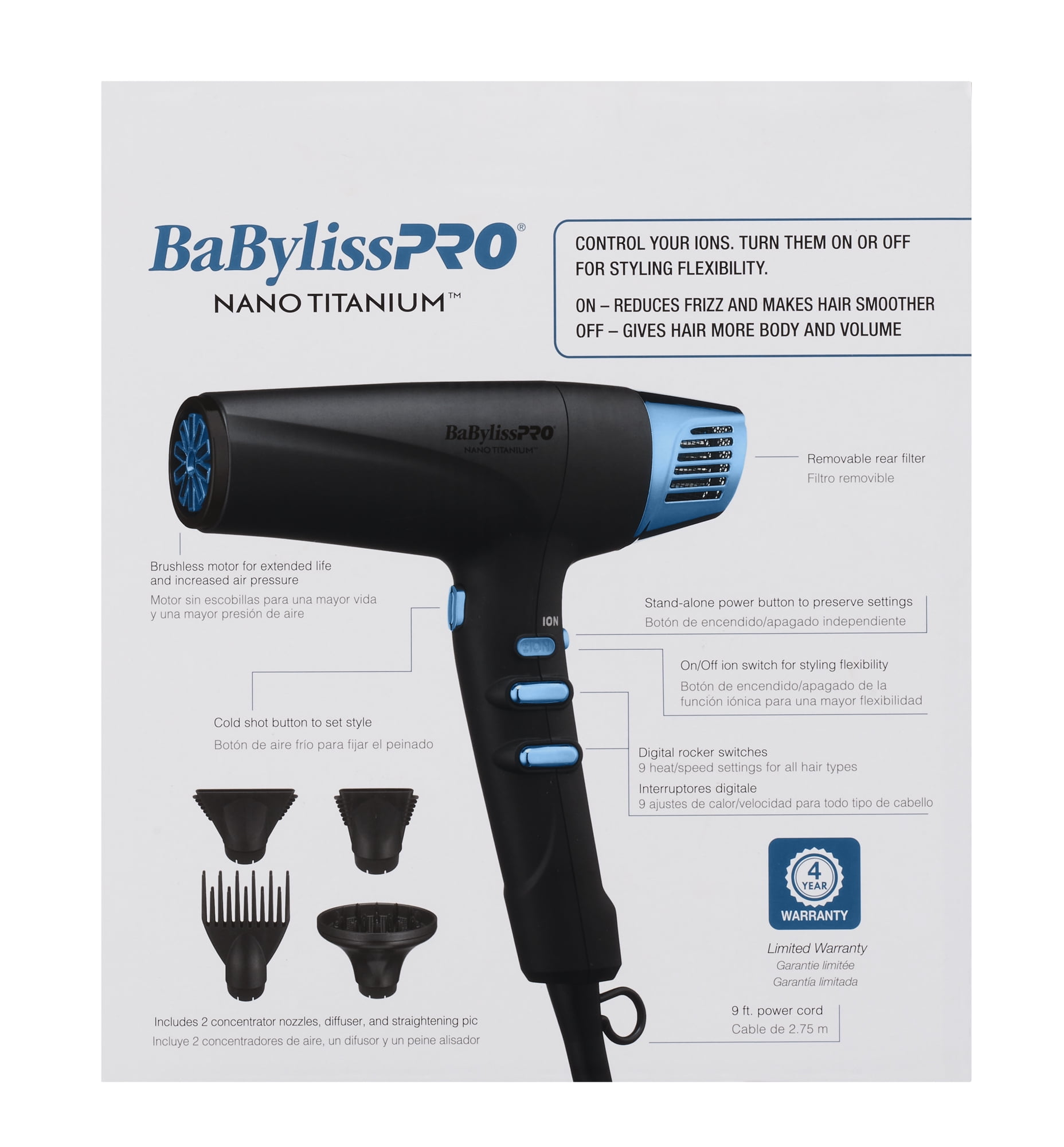 BaBylissPRO Nano Titanium Matte Black High-Speed Dual Ionic Dryer