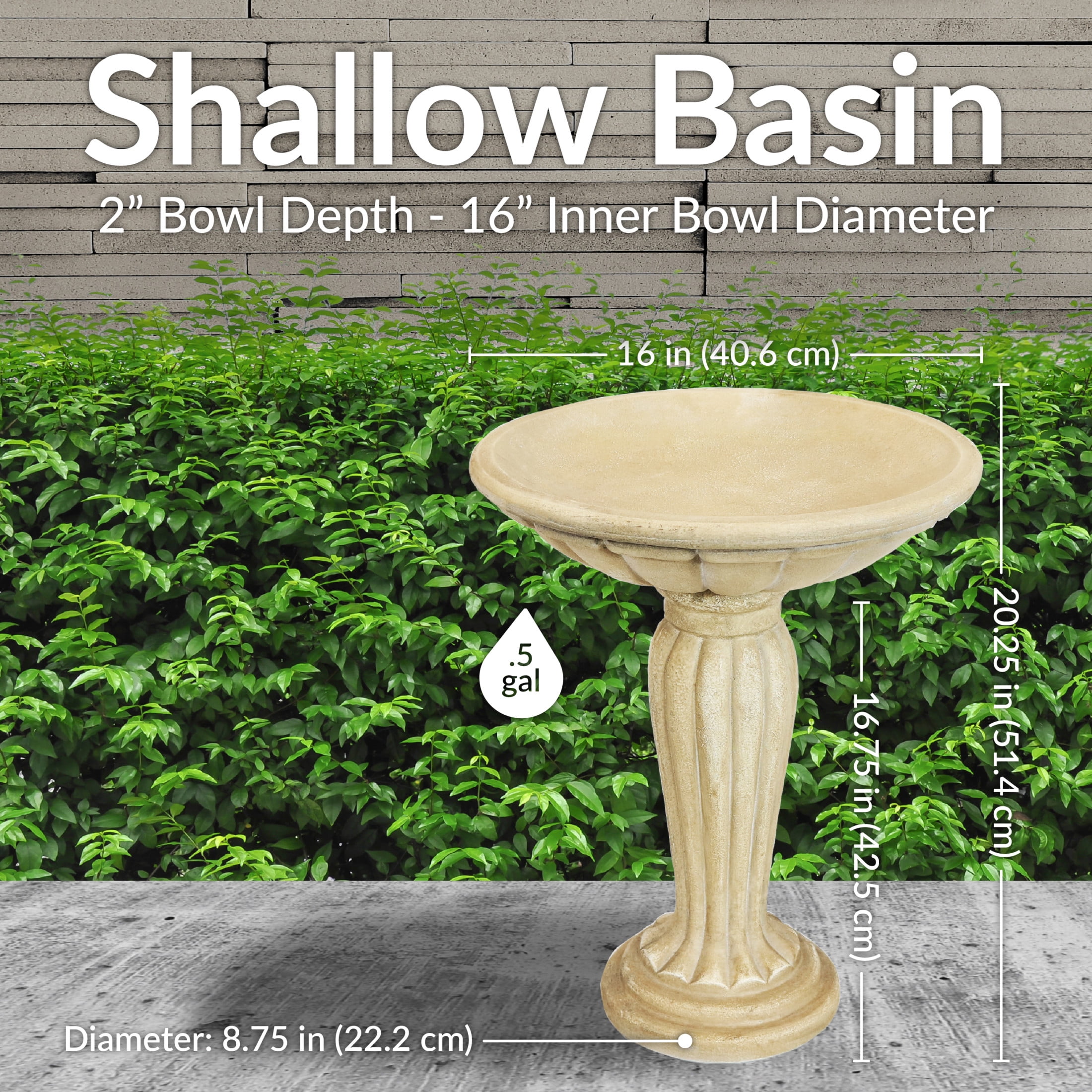 Sunnydaze Grecian Column Freestanding Glass Fiber Reinforced Concrete Outdoor Bird Bath, White