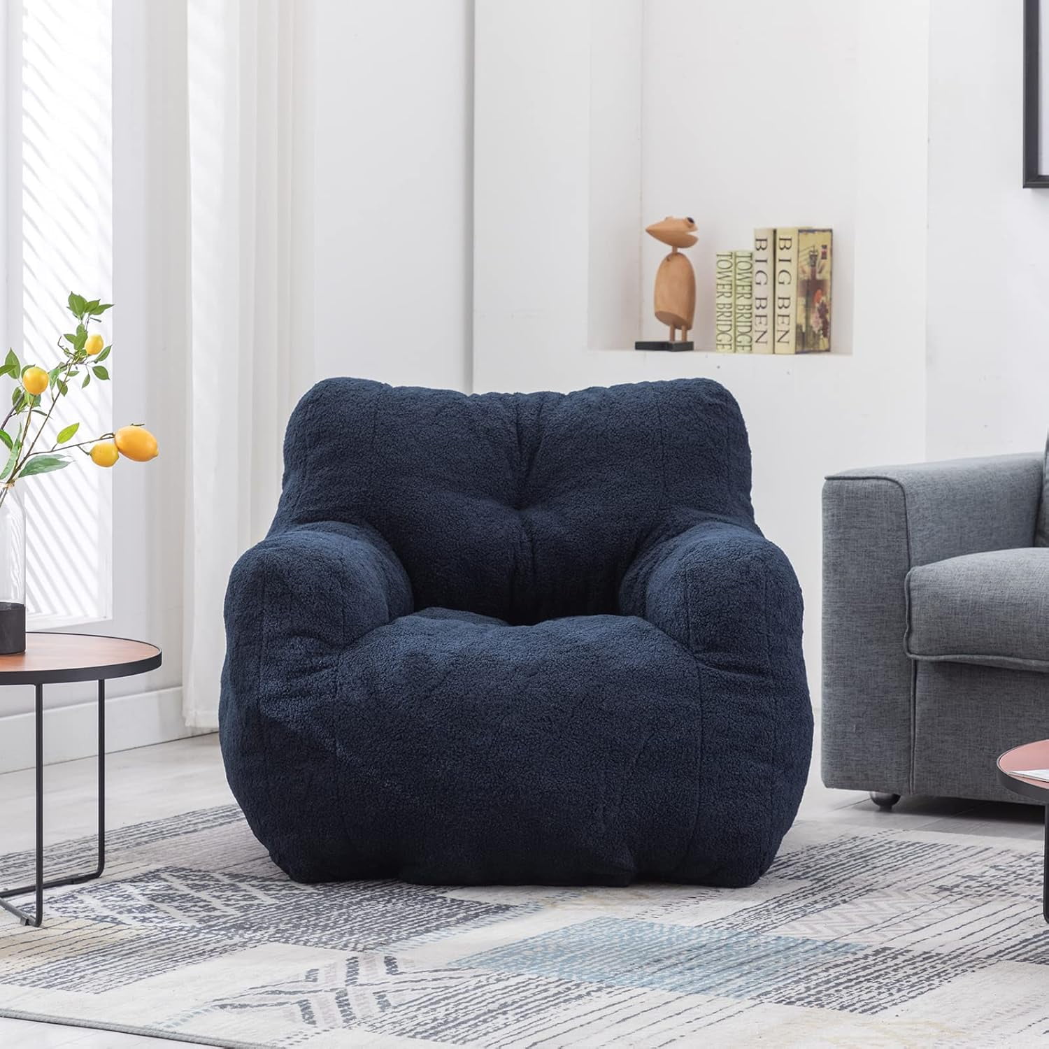 DreamBuck Bean Bag Chairs, Soft Tufted Foam Bean Bag Chair with Teddy Fabric for Adults and Kids, Comfy Lazy Sofa for Living Room, Bedroom, Big Bean Bag Chair for Gaming, Reading, Dark Blue
