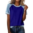 thumbnail image 2 of Helii Women's Color Block T Shirt – Raglan Sleeve T-Shirt, Crewneck Baseball Tee with Contrast Denim Sleeve, Loose Fit Soft Cotton Blend Casual T Shirts for Summer Blue,L, 2 of 6