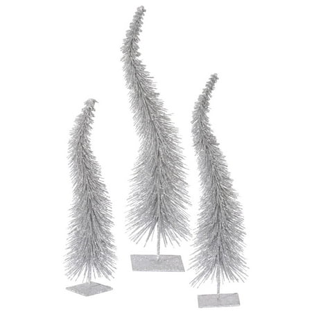 Set of 3 Silver Glitter Curved Artificial Table Top Christmas Trees ...