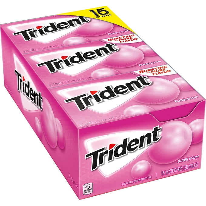 Trident Sugar Free Gum, Bubblegum, 14 Pieces, 15-count