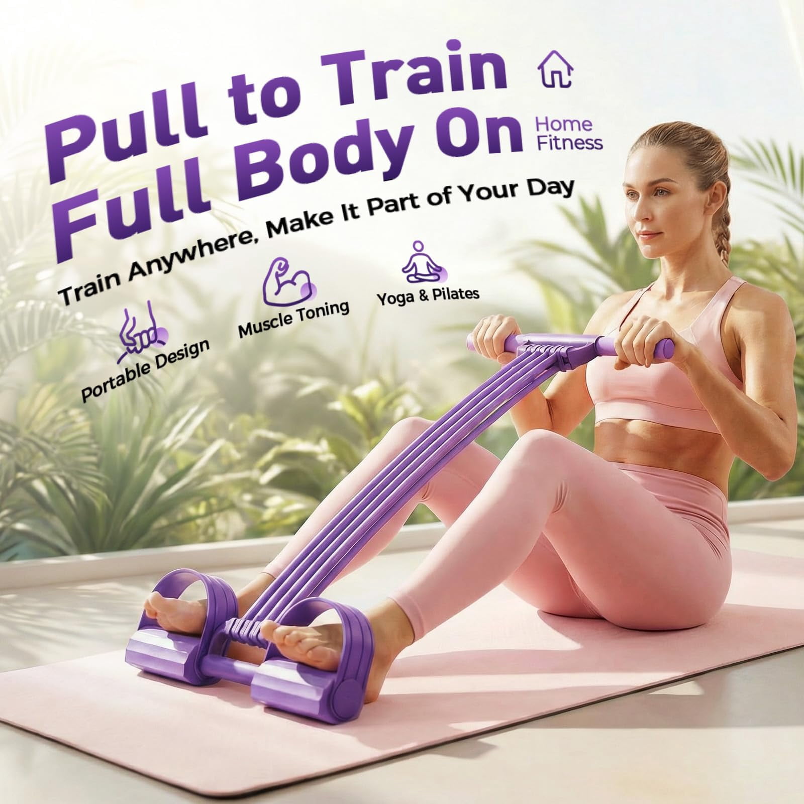 Multi-functional Pedal Resistance Band, Portable Yoga Resistance Trainer for Abs, Arms, Legs & Waist Slimming at Home or Office