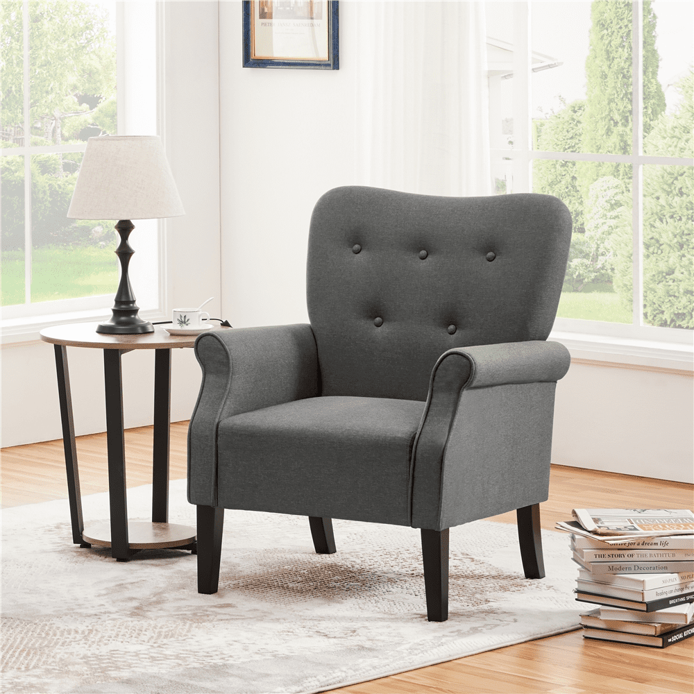 Yaheetech Modern Upholstered Accent Chair with Wooden Leg for Living Room, Dark Gray