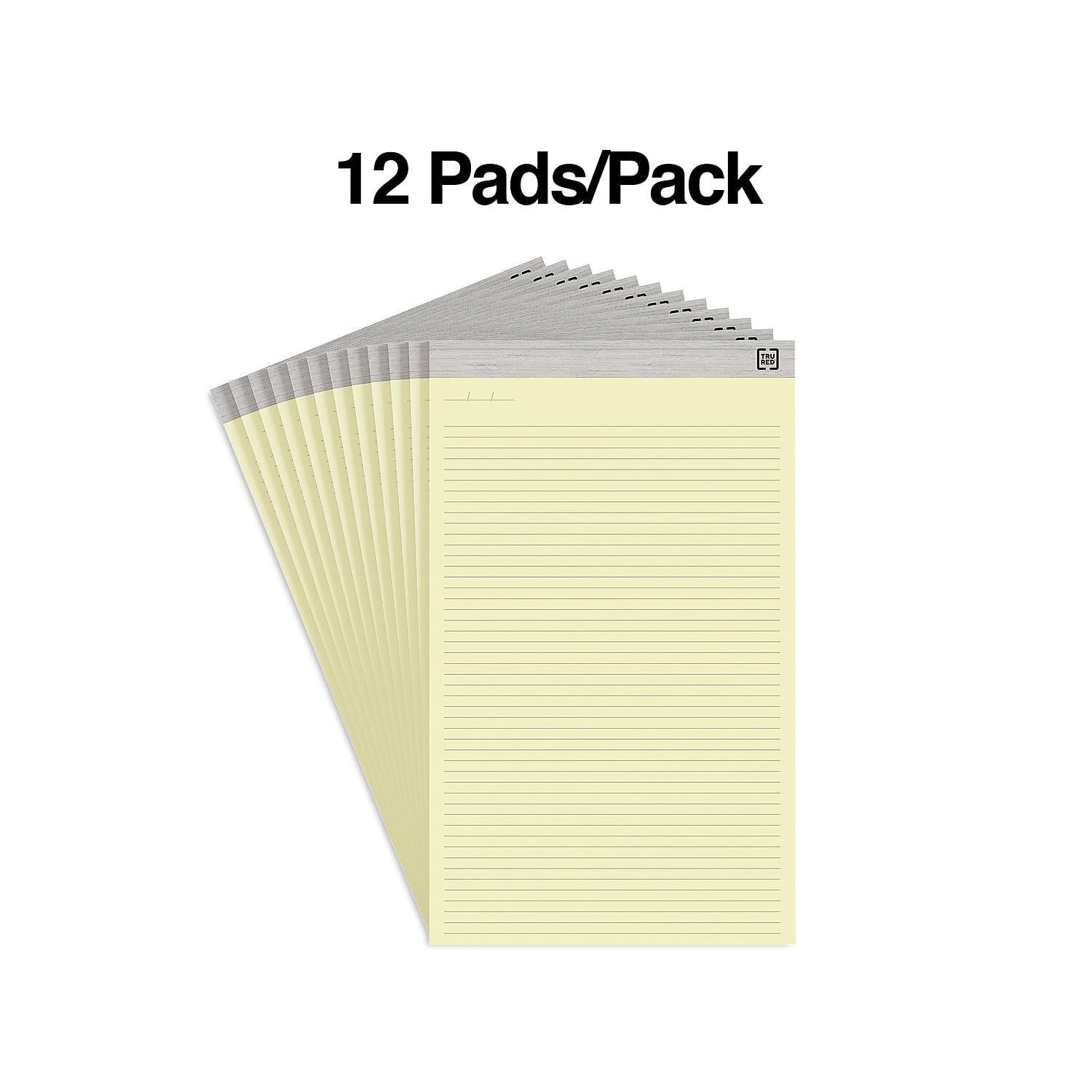 Staples TRU RED Notepads 8.5" x 14" Wide Ruled Canary 50 Sheets/Pad 12 Pads/Pack (TR57386)