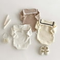 thumbnail image 4 of Ruyang Baby Girl Vintage Bubble Romper Doll Collar Long Sleeve Playsuit Toddler Plain Color Button Down Shirt Bodysuit, 4 of 8