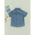 thumbnail image 5 of Toddler Boys Summer Casual Denim Shirt Solid Color Short Sleeve Button Down T-shirt, 5 of 10