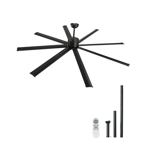 KFFKFF Ceiling Fan with Light, 6-Speed Remote, Aluminum, 84‑Inch, Black