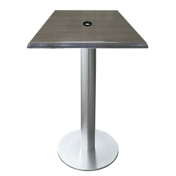 Indoor/Outdoor 42" Tall OD219 Brushed Aluminum Table Base with 18" Diameter Foot and 30" x 30" Square Indoor/Outdoor Charcoal Top with Umbrella Hole