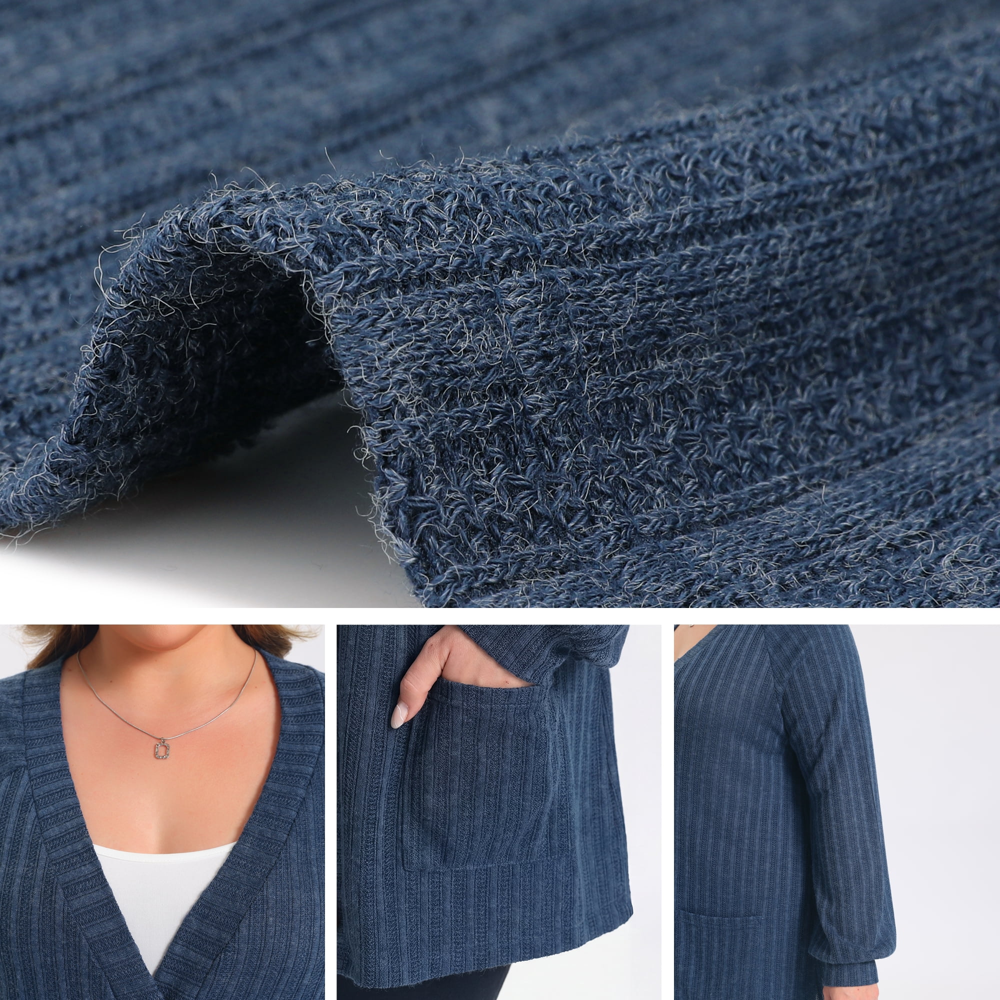 DARING DIVA Women's Plus Button Down V Neck Lantern Cardigan 2X Navy Blue