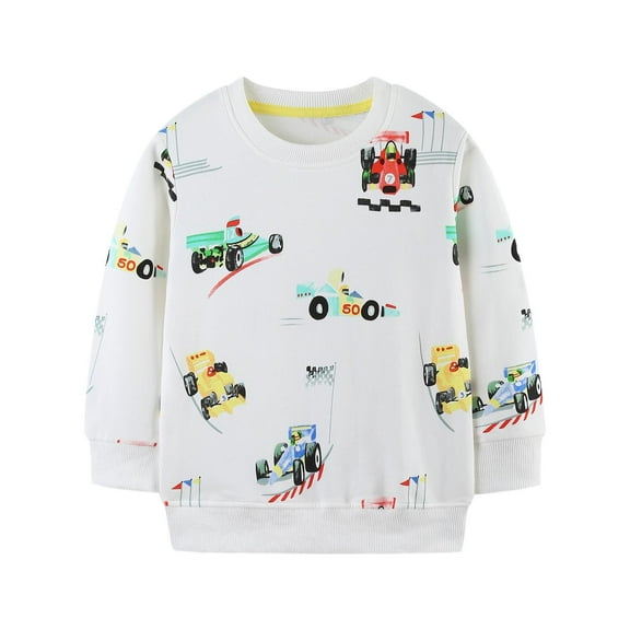 Byoo Car Print Sweatshirt for Toddler Boys Crew Neck Full Sleeve Pullover Top Soft Comfy Sweatshirts for Children