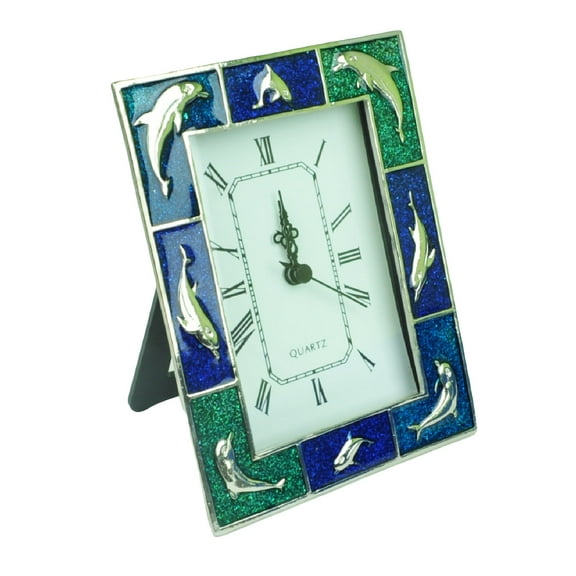 Dolphin Enamel Quartz Clock Home Office Décor Blue Green Glory Land