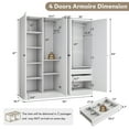 thumbnail image 2 of 4 Door Armoire Wardrobe Closet with 2 Drawers,Adjustable Shelves & Hanging Rods,63" W Wood Clothes Cabinet Organizer for Bedroom,White, 2 of 8