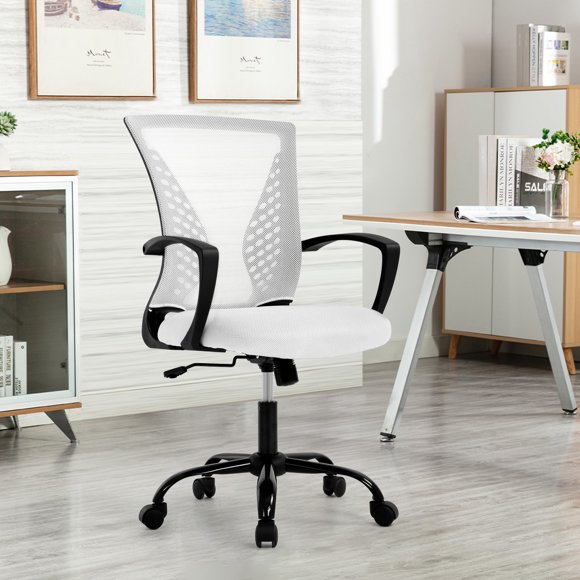 NiamVelo Ergonomic Office Chair Mid Back Mesh Desk Chair Adjustable Computer Chair with Lumbar Support & Armrest, White