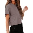 thumbnail image 2 of Short Sleeve Summer Women Solid Color Drop Crop Shirt Tops, 2 of 4