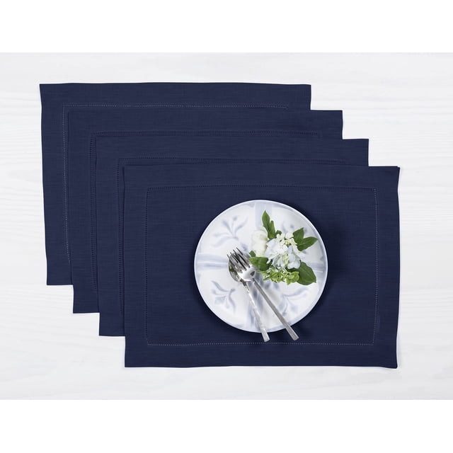 Mantel Solino Home Classic con dobladillo azul marino, 36 x 48 cm, juego de 4