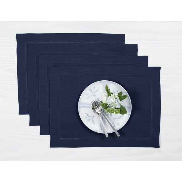 Mantel Solino Home Classic con dobladillo azul marino, 36 x 48 cm, juego de 4