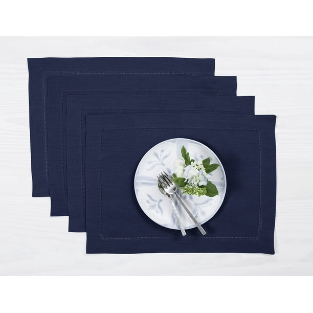 Mantel Solino Home Classic con dobladillo azul marino, 36 x 48 cm, juego de 4