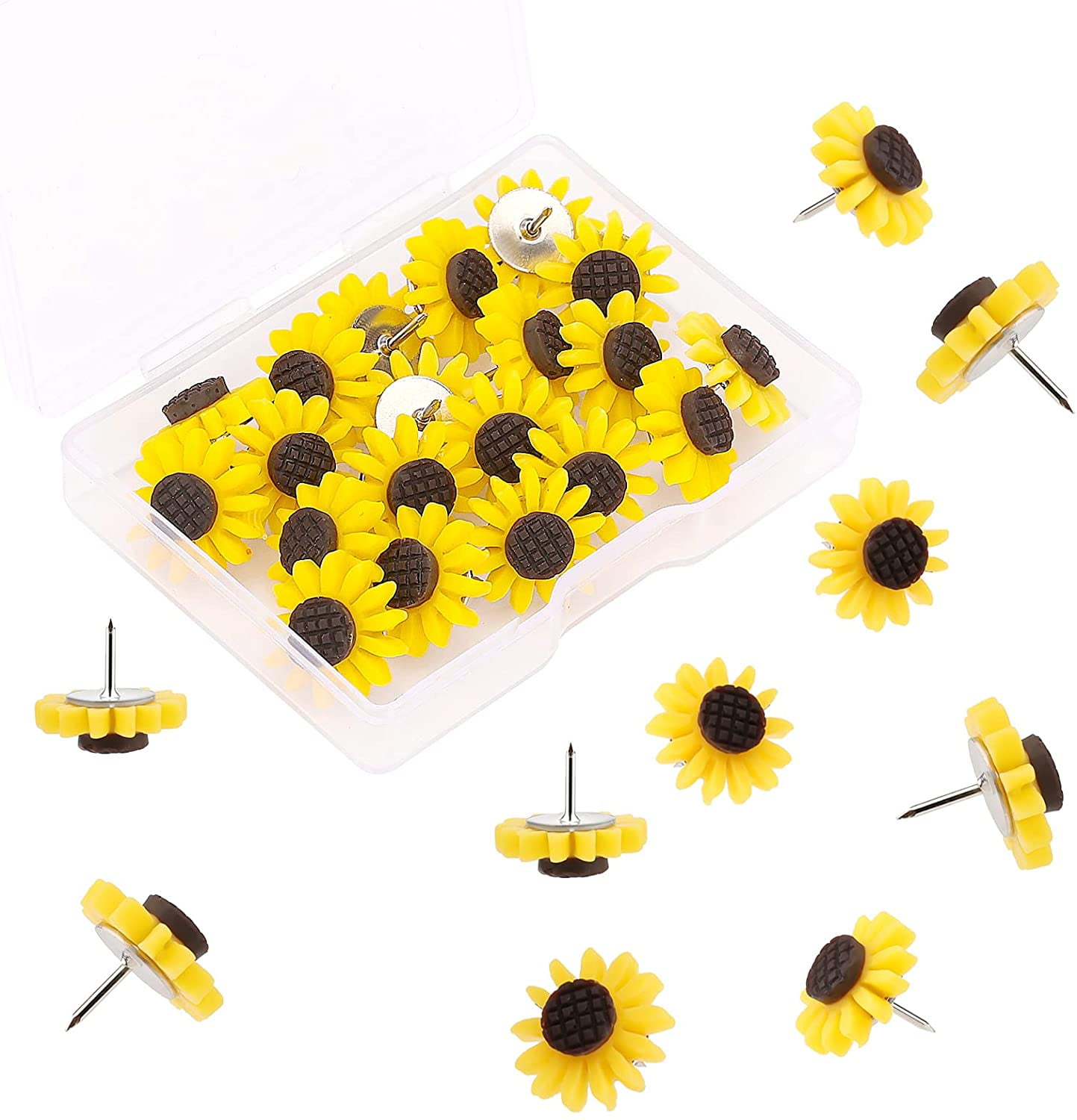 20 Pieces Sunflower Thumbtacks, Resin Cute Push Pins for Bulletin Board