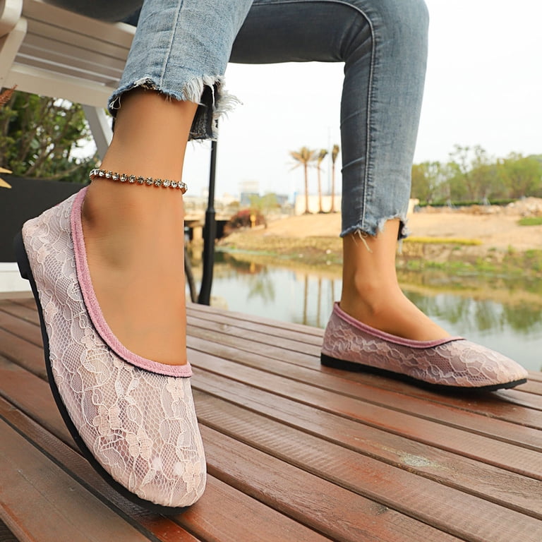 pink flat dress shoes for women Xfvqtps Womens Mesh Ballet Flats Slip on Ballerina Flats Flower Embroidery Hollowed out Comfortable Casual Work Dress Shoes Pink, Women's, Size: 7