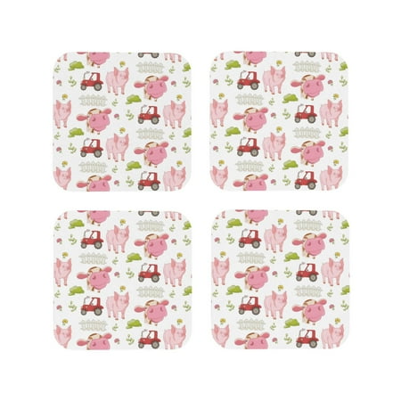 

Matuu Cow And Pig for Cup Coasters Set of 4 Leather Coasters Desk Coasters for Office Measures 4” x 4”-Square