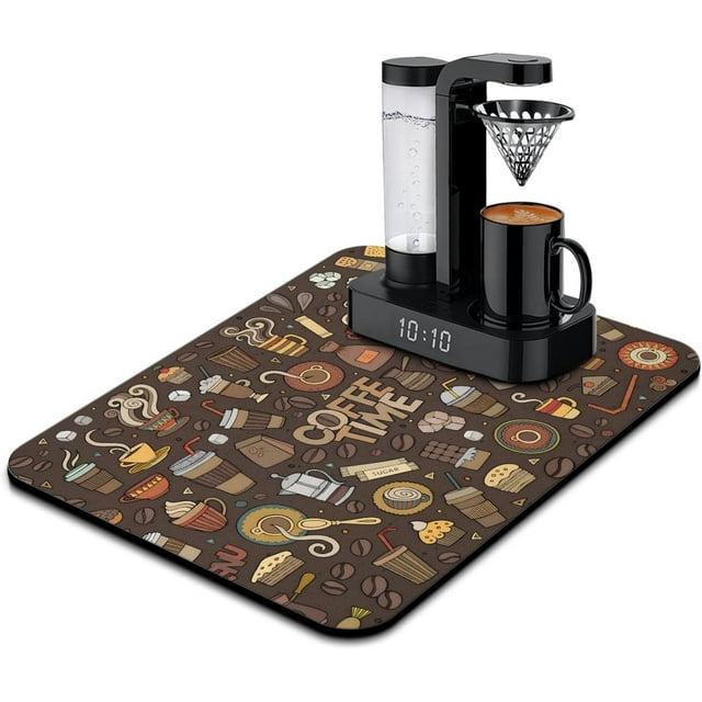 Coffee Bar Mat Accessories for Countertop Super Absorbent Anti-Slip Silicone Dish Drying Mats for Kitchen Counter Draining Pad Decor Gift Fit Coffee Maker Coffee Pot Espresso Machine 24inx18in