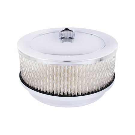 United Pacific S1106 Chrome 6 ⅜ inch Air Cleaner Assembly, Low Profile, Die-Cast Chrome Plated Wing Nut, Filter Included – One Air Cleaner Assembly