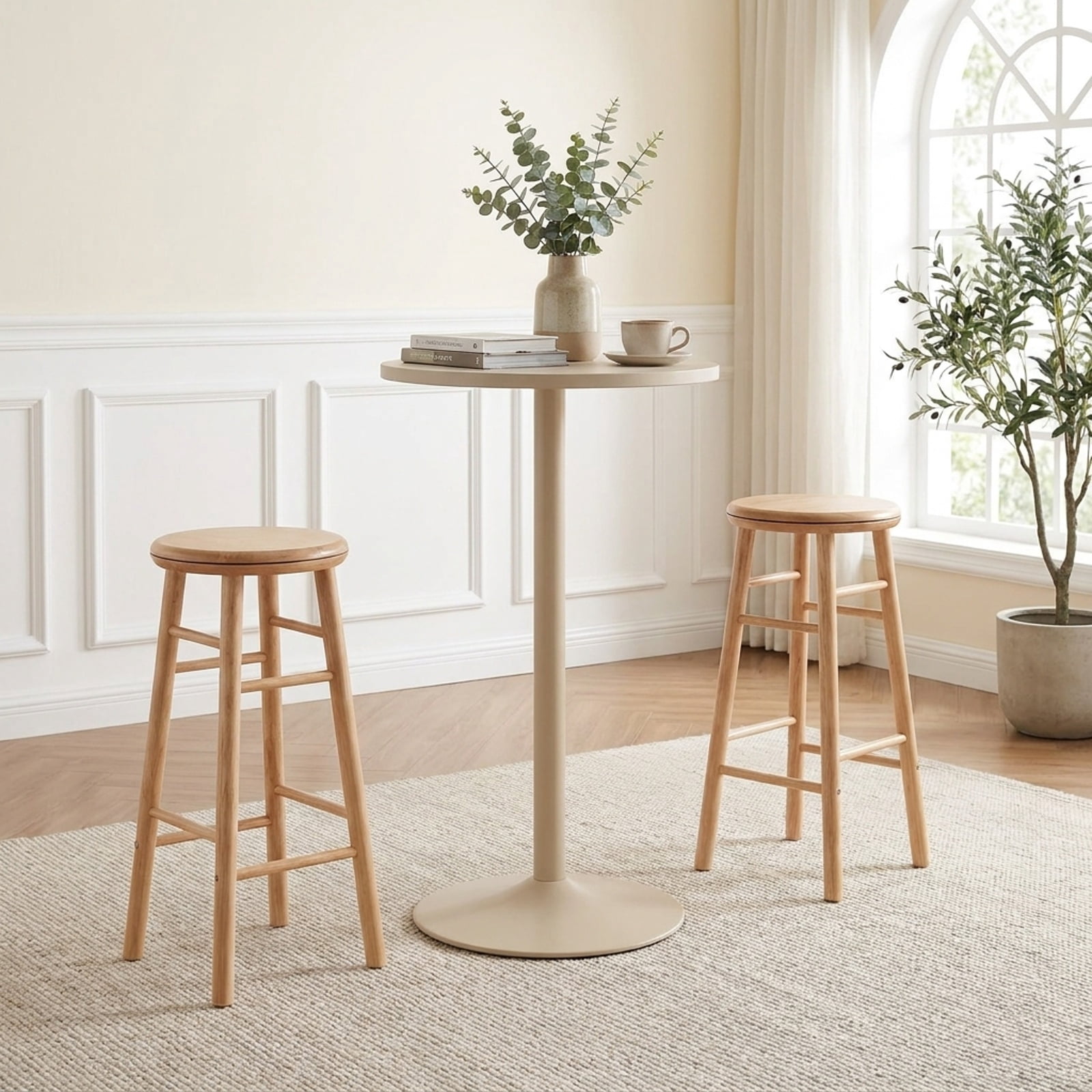 Furnibear 29" Swivel Bar Stools Set of 2 with Footrests & Crossbars for Kitchen Island Counter Bar Pub Dining Home, Natural