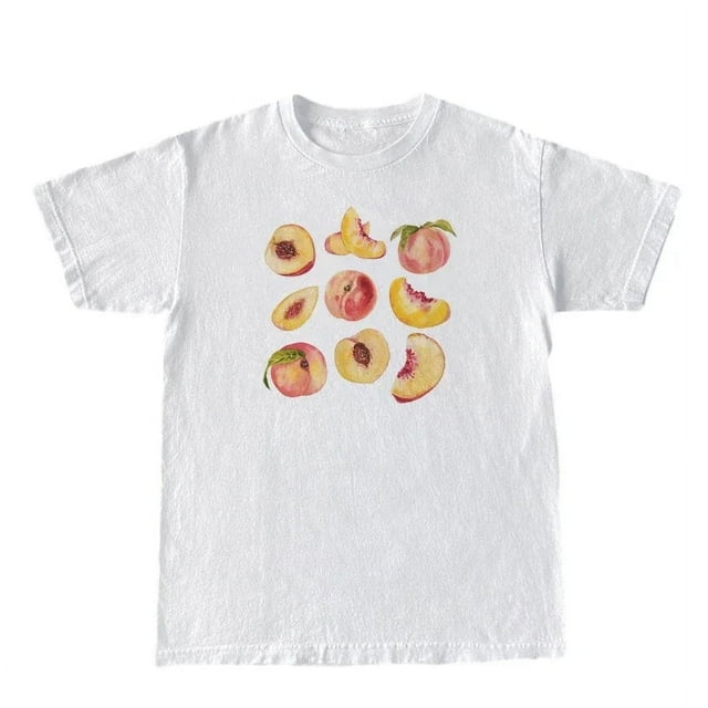 T-Shirts Graphiques Imprimés Pêches Femmes Mignons Cottagecore Esthétique T-Shirts Manches Courtes Rétro Grunge Hauts Vêtements