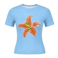 thumbnail image 6 of Gamivast Crop Tops for Women Short Sleeve Y2K Baby Tee Floral Graphic Print Shirts Casual Slim Fit Summer Basic T-Shirts Flattering Everyday Going Out Loungewear Top Light Blue XL, 6 of 6