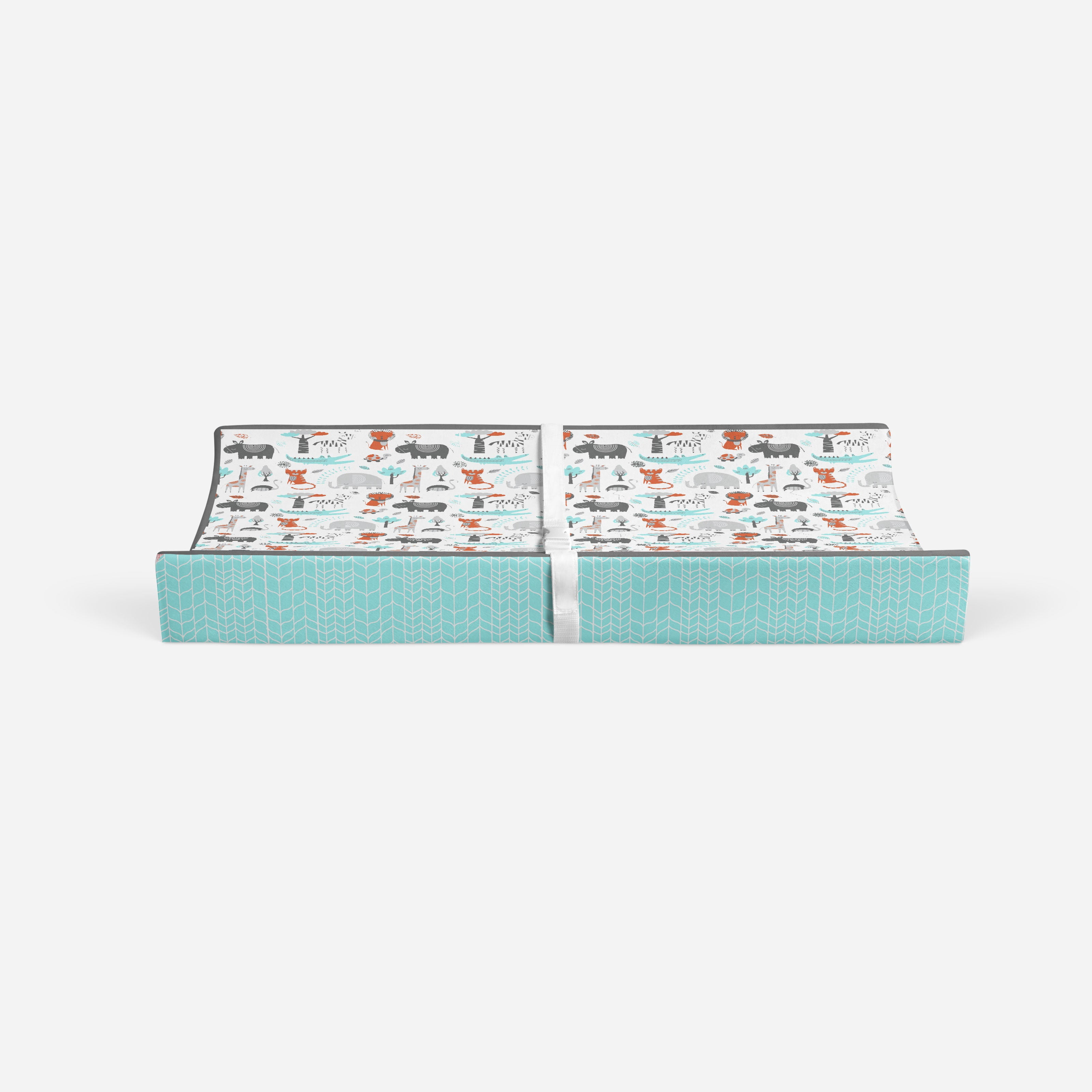 Bacati - Safari Jungle Animals Aqua/Orange/Grey Quilted Changing Pad Cover