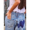 thumbnail image 5 of Women'S Casual Loose Wide Leg Mid-Rise Straight Jeans Y2k Boyfriend Style Jeans Denim Cropped Pants Blue Love S, 5 of 7